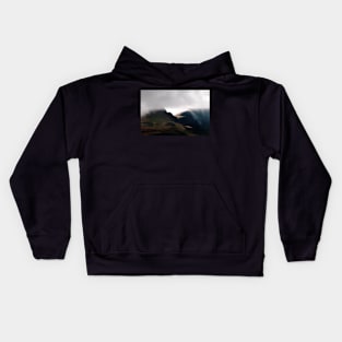 Cloudfall - cloud passes over the Trotternish Ridge on Isle of Skye, Scotland Kids Hoodie